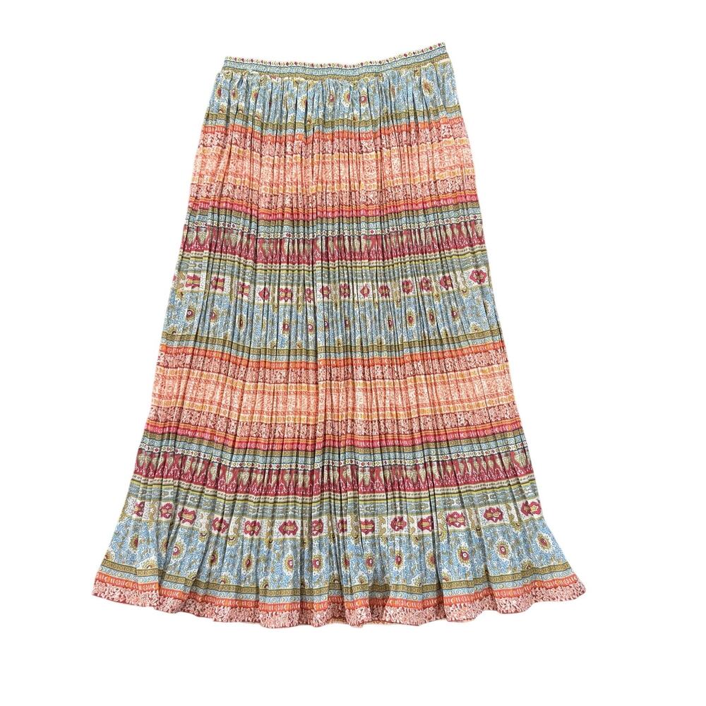 Coldwater Creek PETITE Colorful Broomstick Boho Chic Western Pleated Maxi Skirt